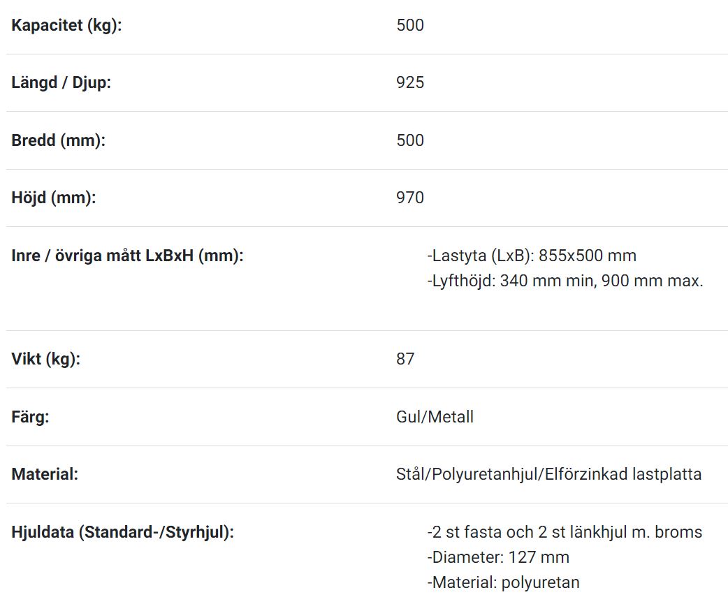 Mobilt lyftbord med fotpump 855x500mm / Maxlast: 500kg - 2