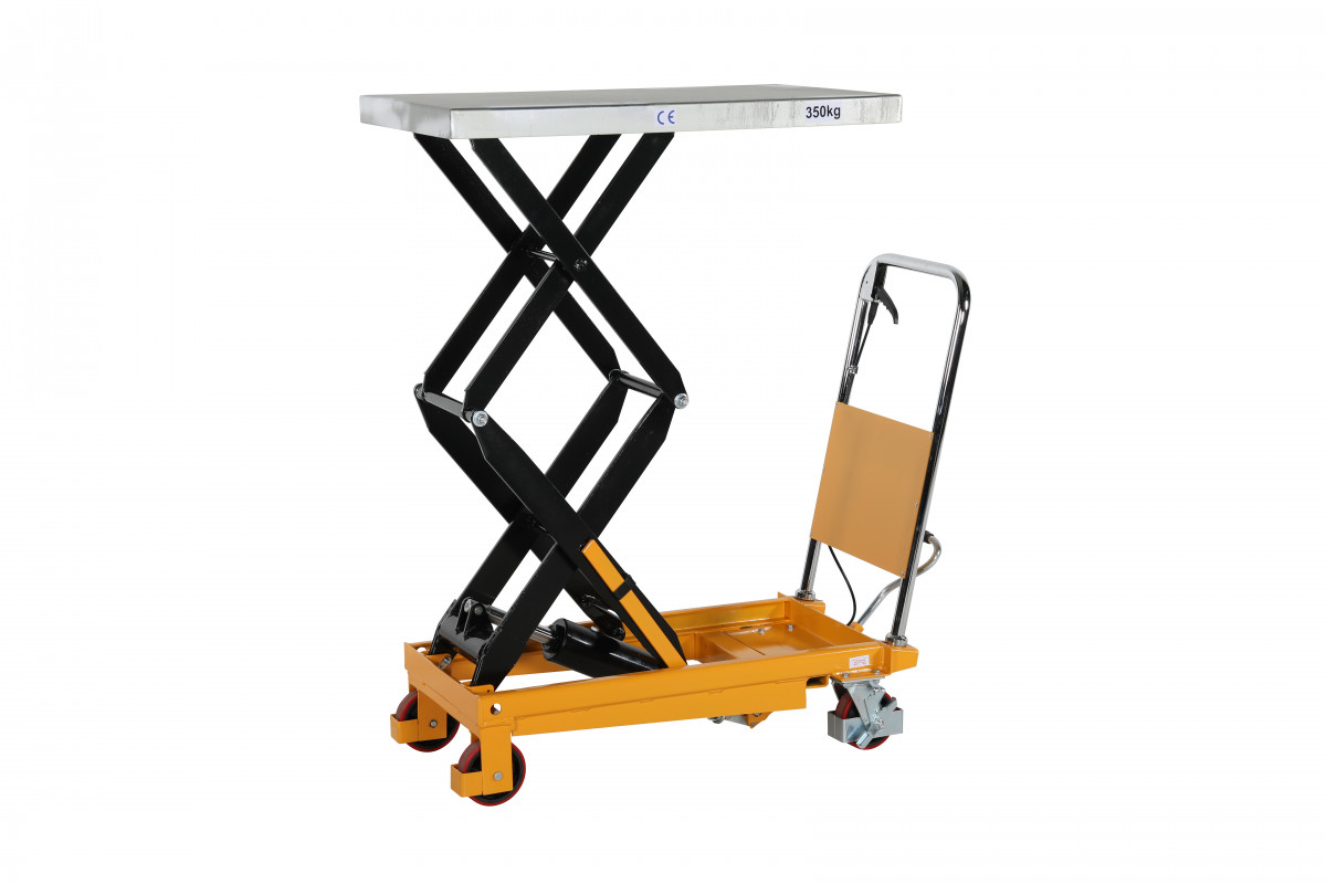 Mobilt lyftbord med fotpump dubbelsax, Maxlast: 350 kg / Lyfthöjd: 350-1300 mm / Bordsmått: 910x500mm  - 4