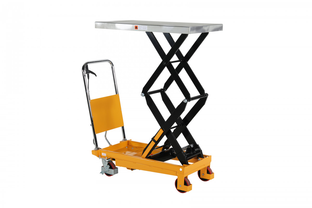 Mobilt lyftbord med fotpump dubbelsax, Maxlast: 350 kg / Lyfthöjd: 350-1300 mm / Bordsmått: 910x500mm 