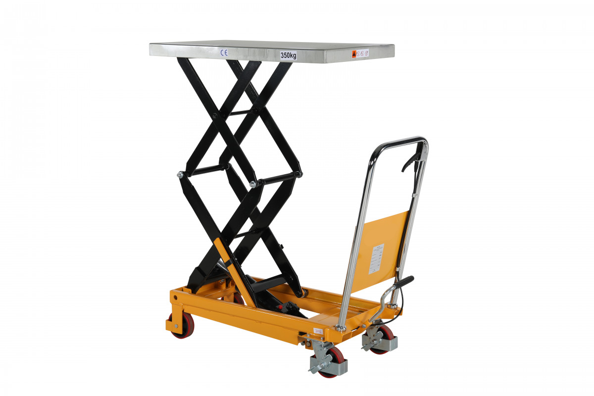 Mobilt lyftbord med fotpump dubbelsax, Maxlast: 350 kg / Lyfthöjd: 350-1300 mm / Bordsmått: 910x500mm  - 5