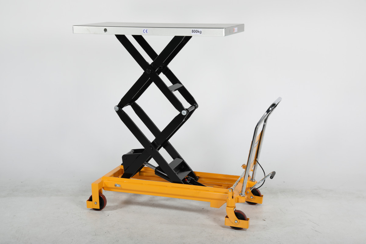 Mobilt lyftbord med fotpump dubbelsax, Maxlast: 800 kg / Lyfthöjd: 475-1500 mm / Bordsyta: 1220x610mm  - 4
