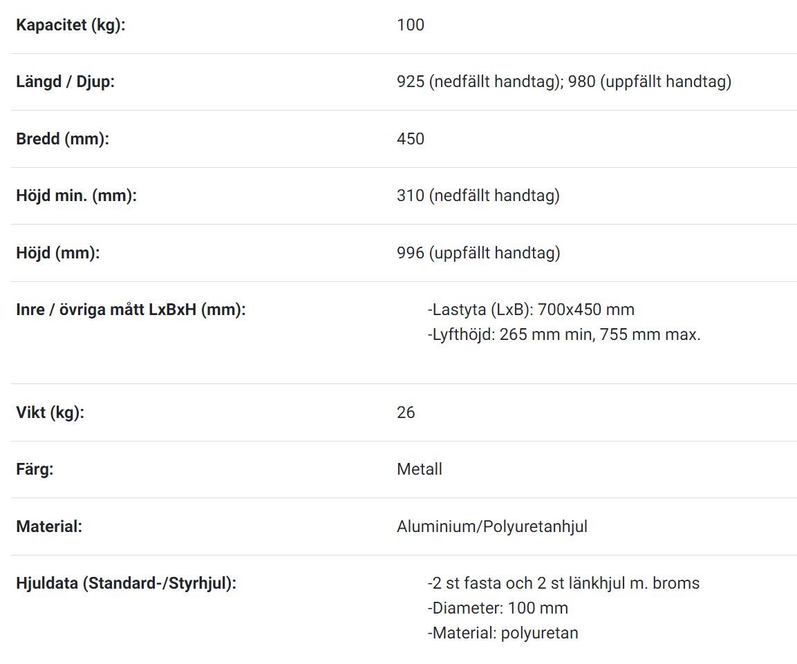 Mobilt lyftbord i aluminium 700x450mm / Maxlast: 100 kg - 2