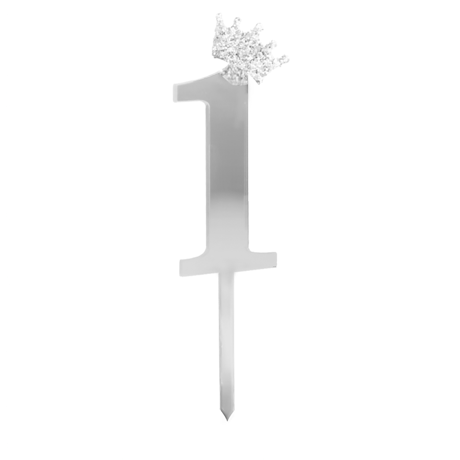Cake topper | "1" med krona | Silver
