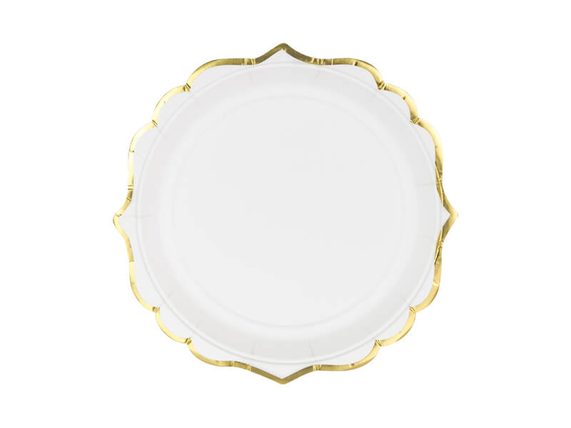 Papperstallrikar | 6-pack | 18,5 cm | Vita med guldkant