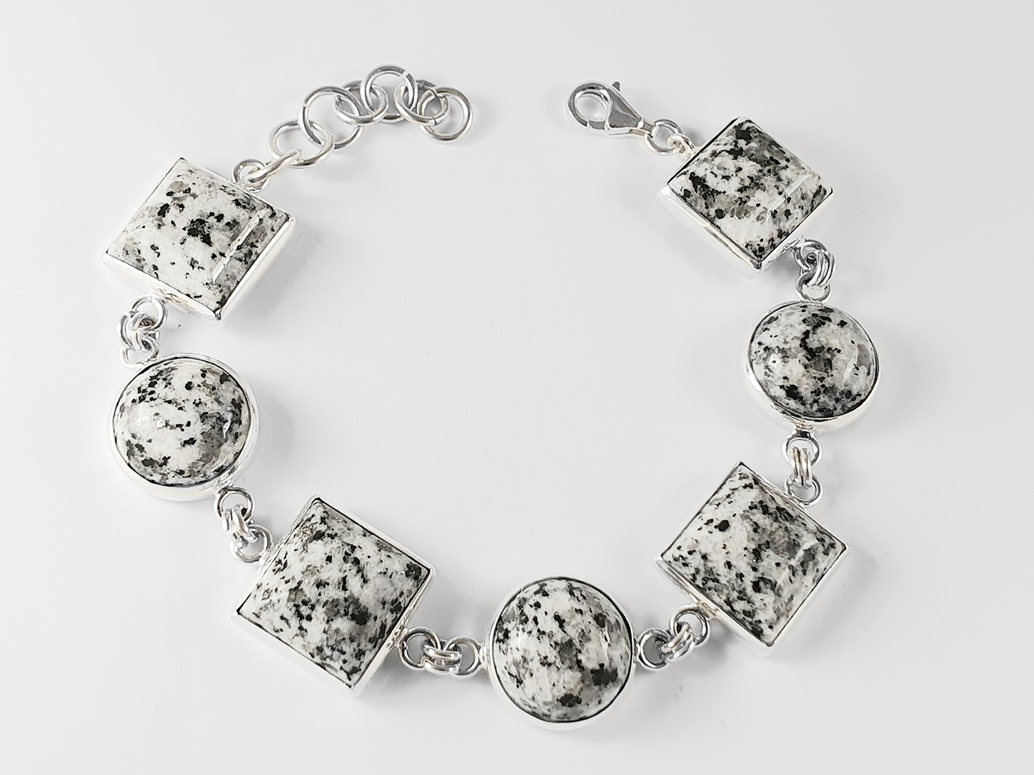 Granit armband kvadrat välvd och rund 14mm 925-silver 