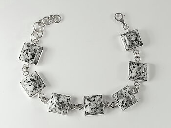 Armband granit 12mm välvd kvadrat 925-silver