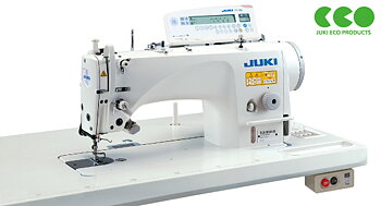Juki DLN-9010A 1-nål nålmatad raksöm med automatisk trådklipp och fästning. Komplett med bord, ställ och 220v motor.