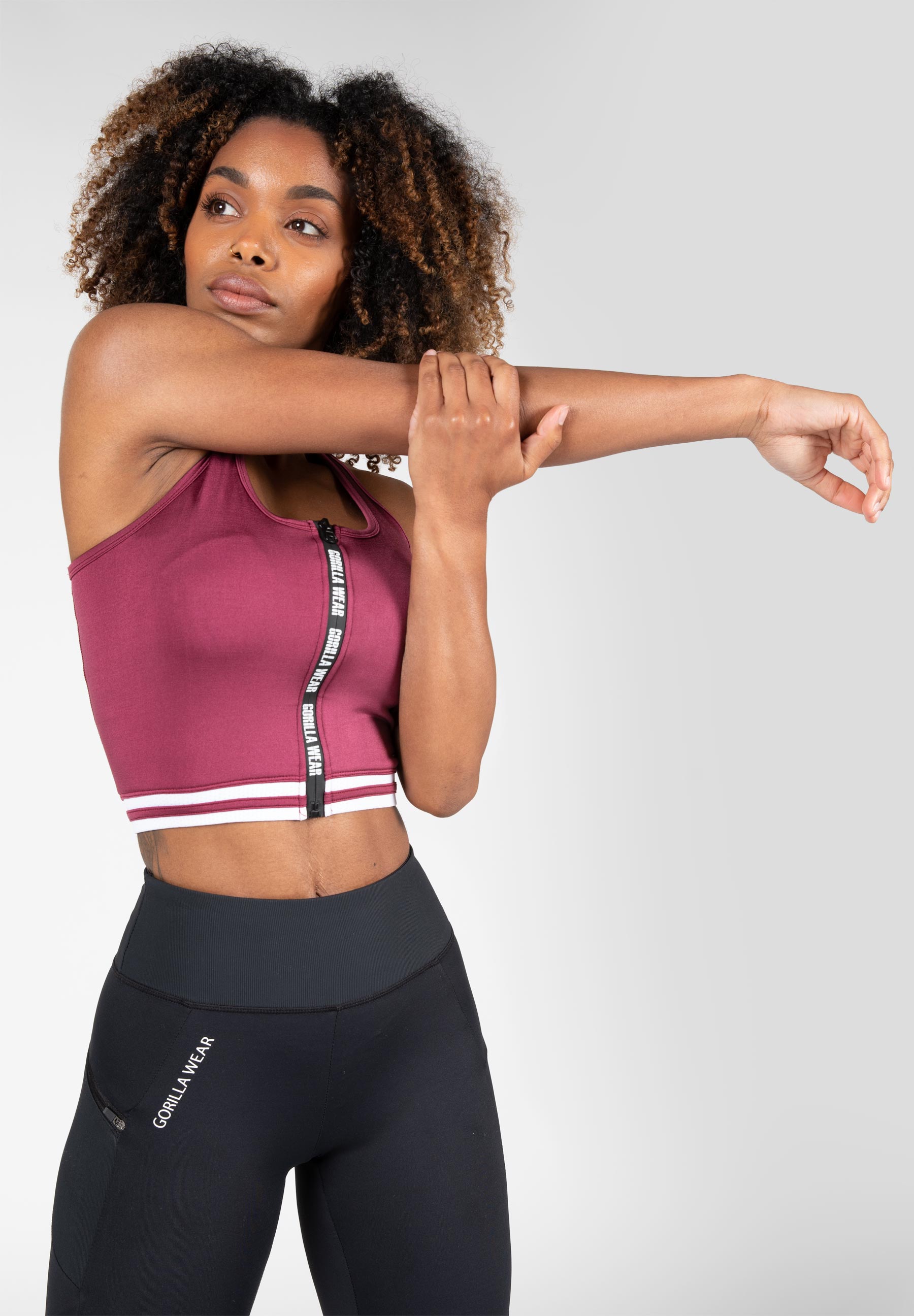 Mesa Zip Front Crop Top, burgundy red - 10