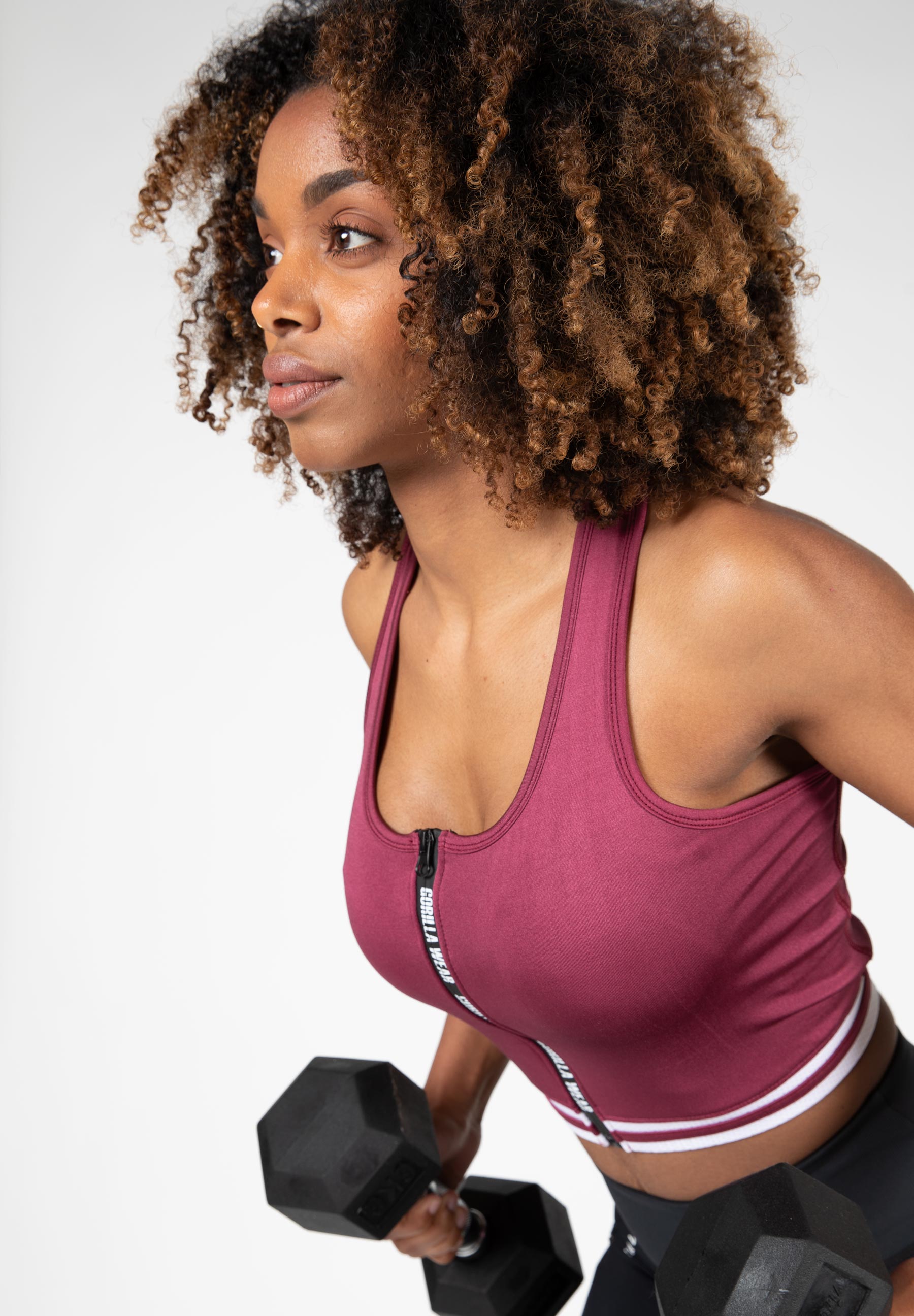 Mesa Zip Front Crop Top, burgundy red - 7