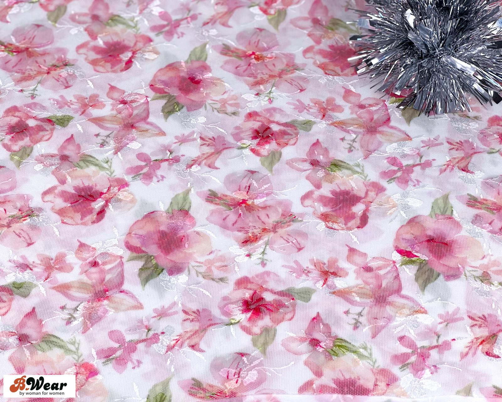 Vacker rosa mesh broderad blommor - 2
