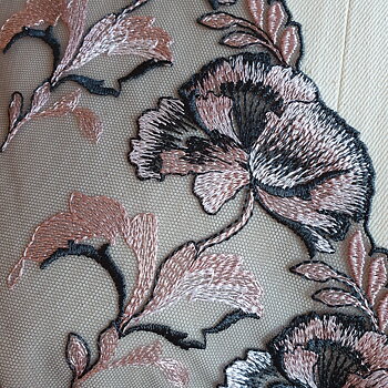 Beautiful embroided non-stretch tyll lace in grey & pink