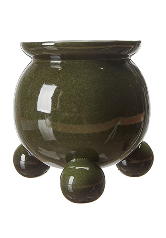 Pot with ball feet - Green mottled - 18x20 cm - 2