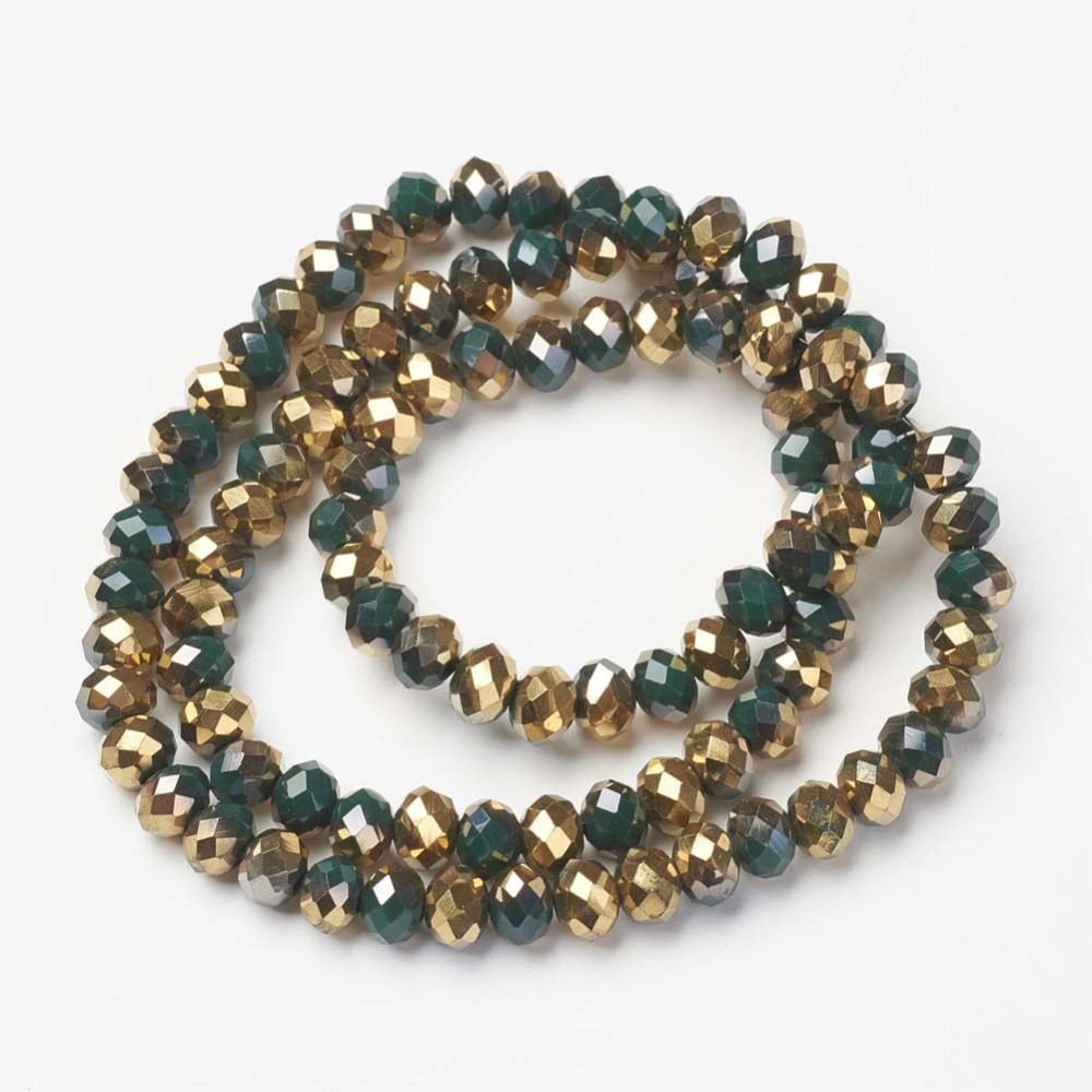 Facetterad , 4mm, Guld/Mörkgrön, 1 Sträng - 2