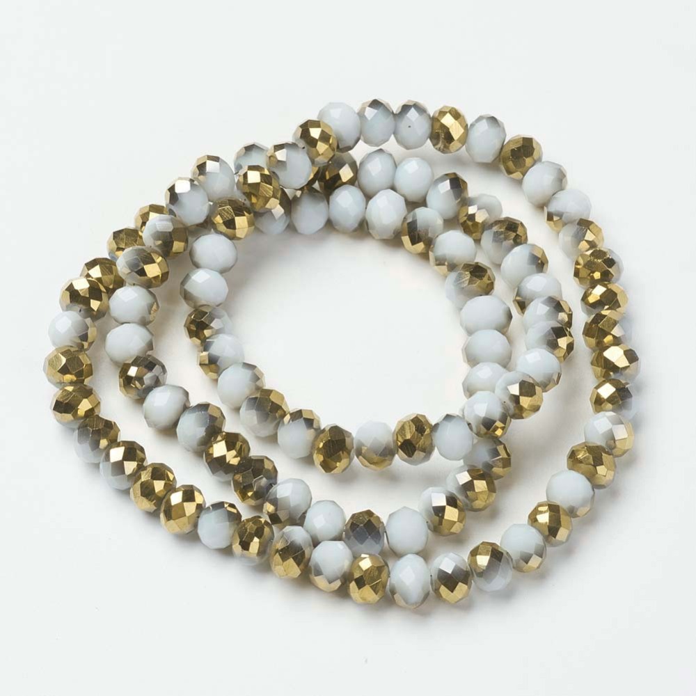 Faceted,   6mm,  graywhite/gold, 1 strand - 2