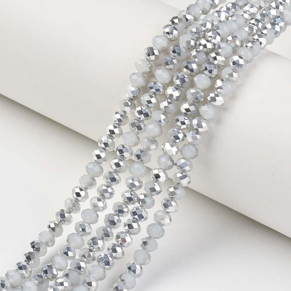 Faceted,   6mm, soöver / Grey , 1 strand