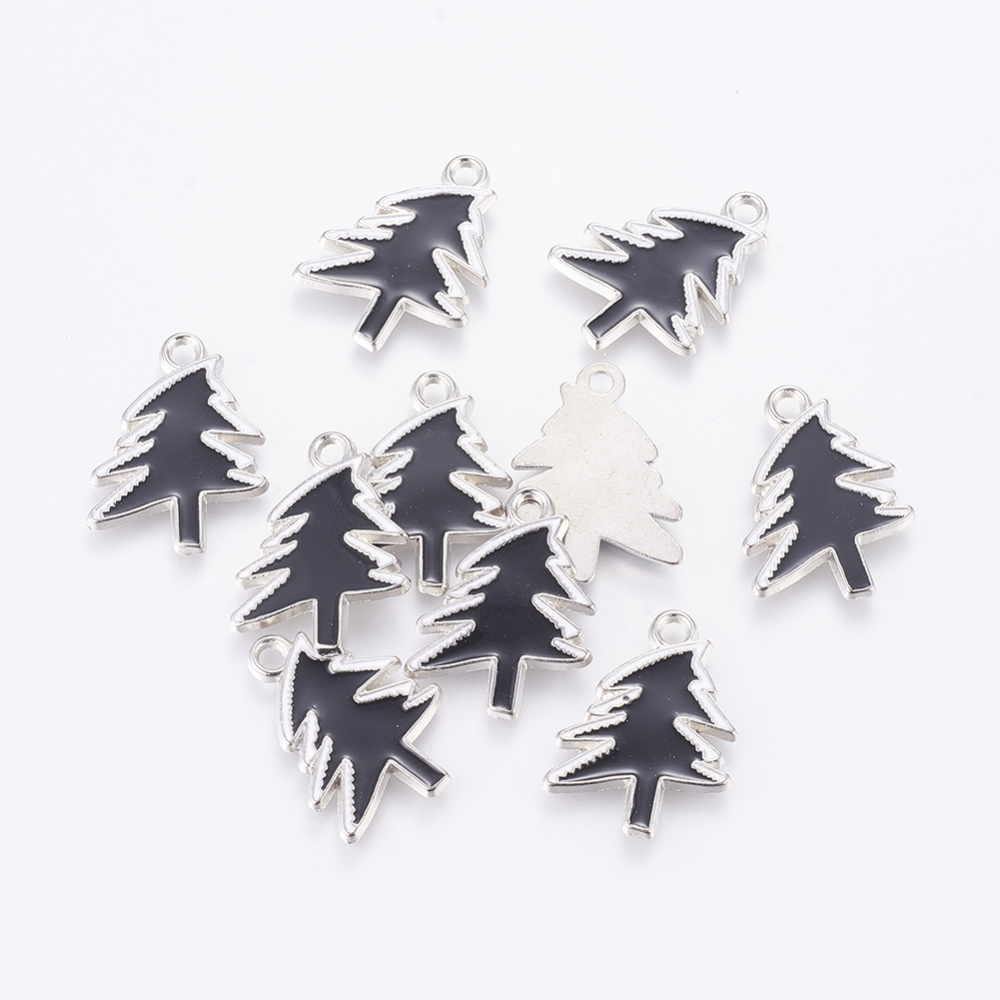 Charm  -  enameld   christmas tree,  black