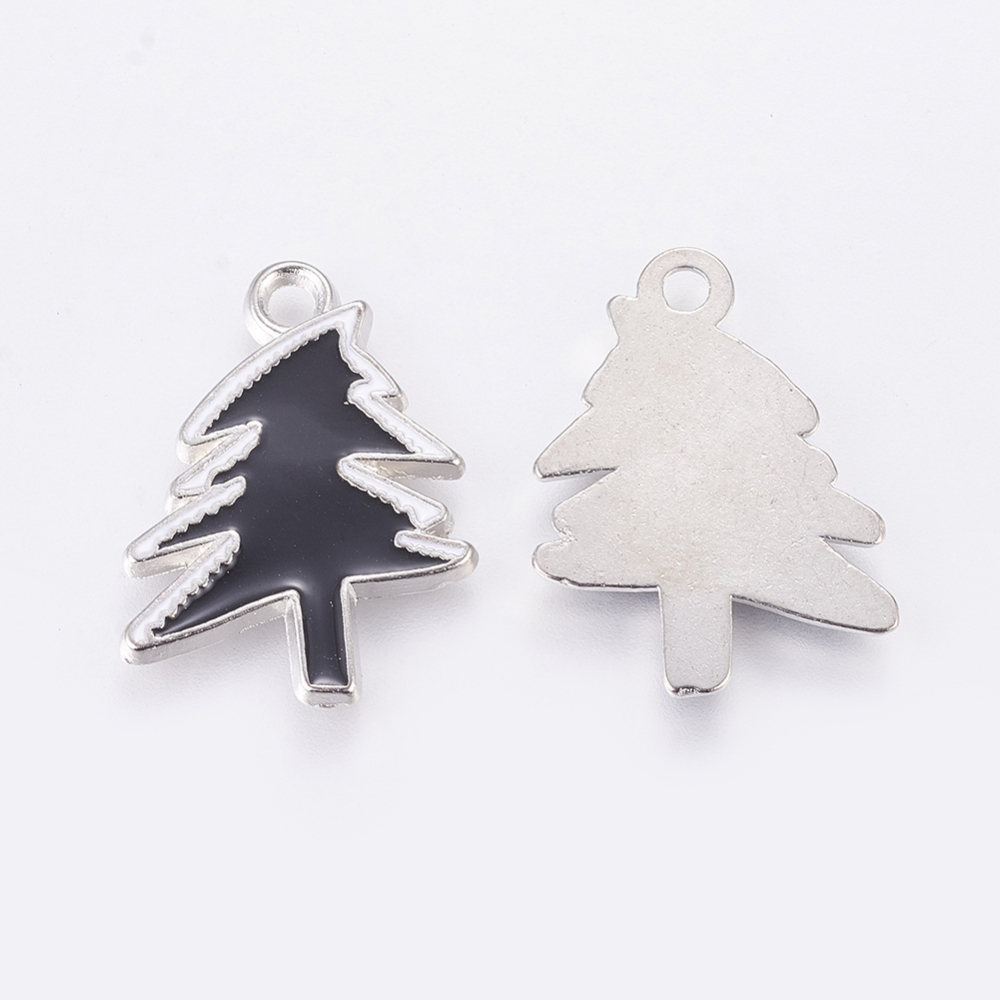 Charm  -  enameld   christmas tree,  black - 2