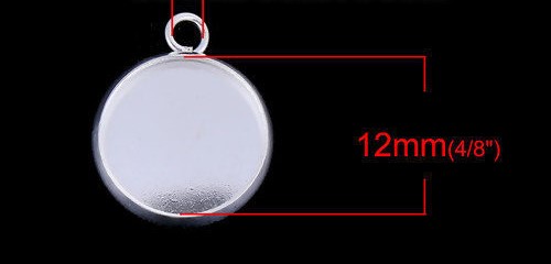 Cabochonhållare/ fäste- Blank silver, 12mm