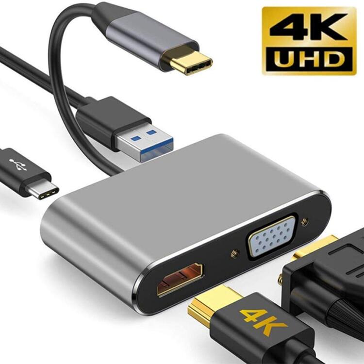 Adapter 4-i-1 USB-C till HDMI VGA 4K, PD - Silver - 2