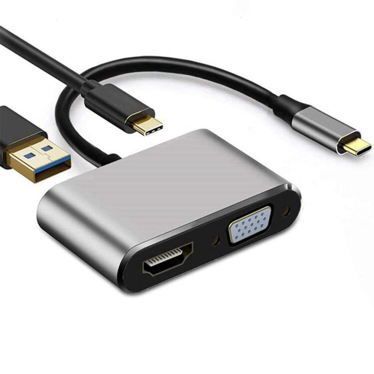 Adapter 4-i-1 USB-C till HDMI VGA 4K, PD - Silver
