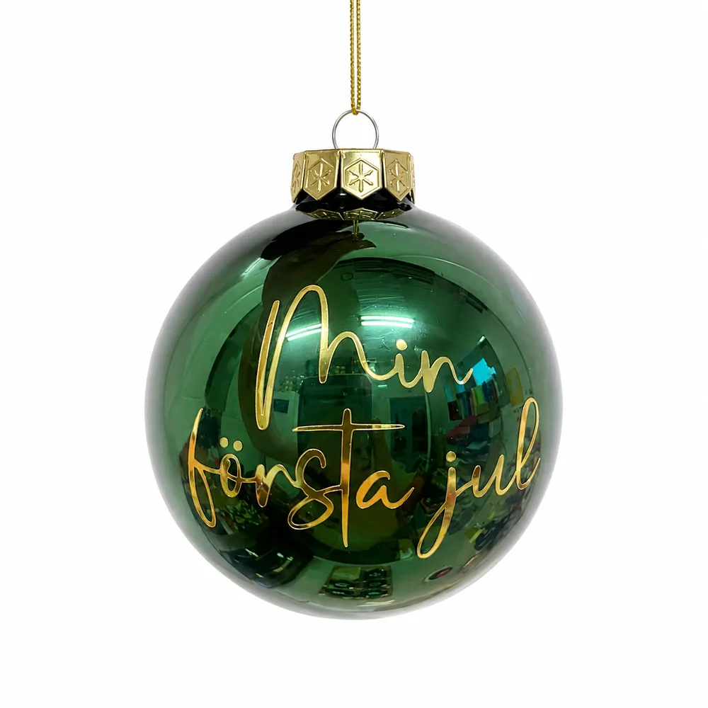 Min första jul – Grön blank julkula 8 cm - 2
