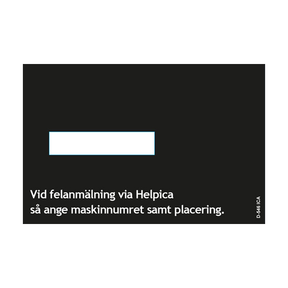 ICA, felanmälan dekal för nya versionen ID nummer dekal.