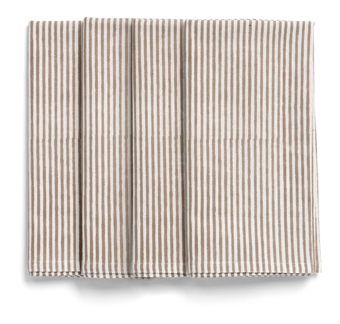 Servetter - STRIPE Light Brown- Chamois - 4-pack