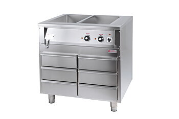 GastroTeknik - Vattenbad - 800 x 650 x 900 mm - 6 värmda draglådor - Hel brunn med avdelare - 2 GN 1/1