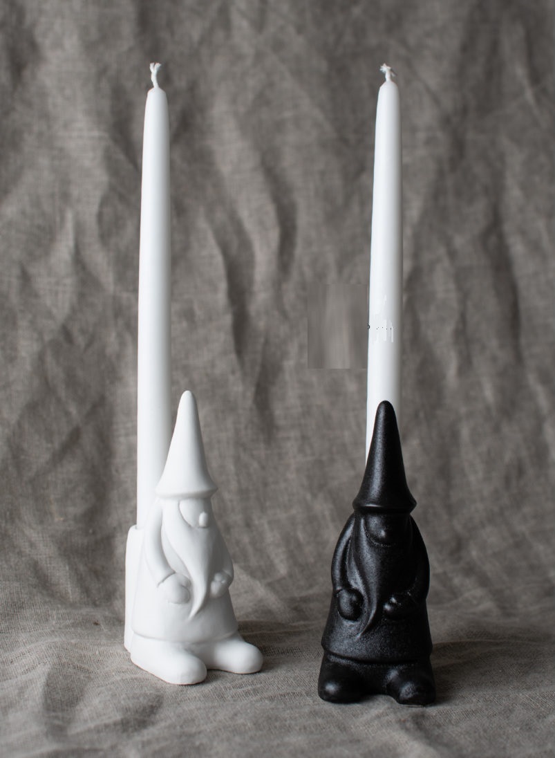 Hans Tomte with hood - Candlestick - Black Ceramic - 15 cm - 3