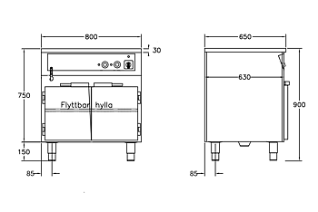 GastroTeknik - Vattenbad - 800 x 650 x 900 mm - Underbyggt värmeskåp - Hel brunn med avdelare - 2 GN 1/1 200mm