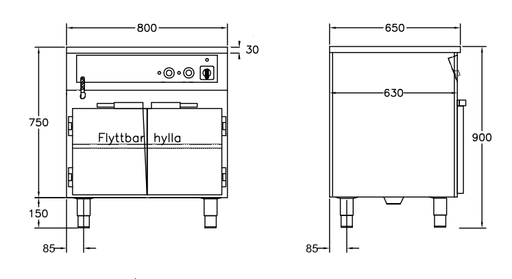 GastroTeknik - Vattenbad - 800 x 650 x 900 mm - Underbyggt värmeskåp - Hel brunn med avdelare - 2 GN 1/1 200mm