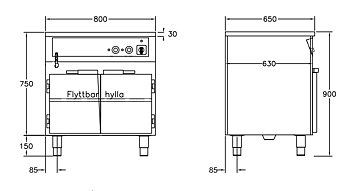 GastroTeknik - Vattenbad - 800 x 650 x 900 mm - Underbyggt värmeskåp - Hel brunn med avdelare - 2 GN 1/1 200mm