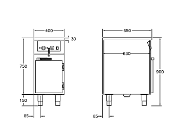 GastroTeknik - Vattenbad - 400 x 650 x 900 mm - Underbyggt värmeskåp