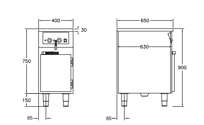 GastroTeknik - Vattenbad - 400 x 650 x 900 mm - Underbyggt värmeskåp