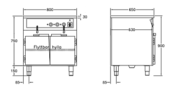 GastroTeknik - Vattenbad - 800 x 650 x 900 mm - Underbyggt värmeskåp - 2 brunnar