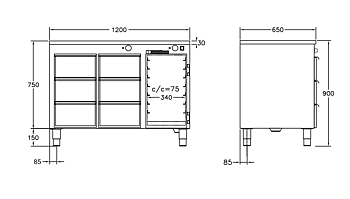 GastroTeknik - Värmehurts - 1200 x 650 x 900 mm - 6 st lådor för GN 1/1 150 mm - Samt värmeskåp med slagdörr