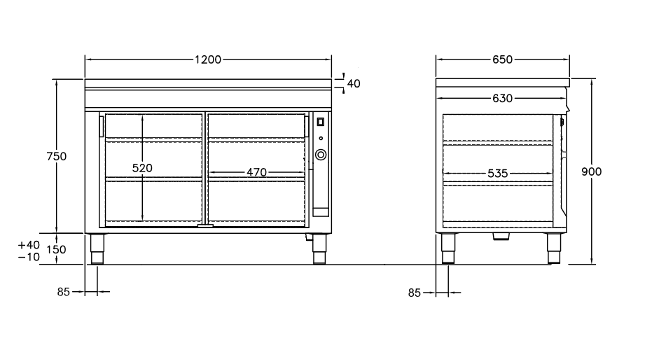 GastroTeknik - Värmeskåp - 1200x650mm- 2 st skjutdörrar