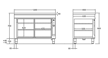 GastroTeknik - Värmeskåp - 1200x650mm- 2 st skjutdörrar