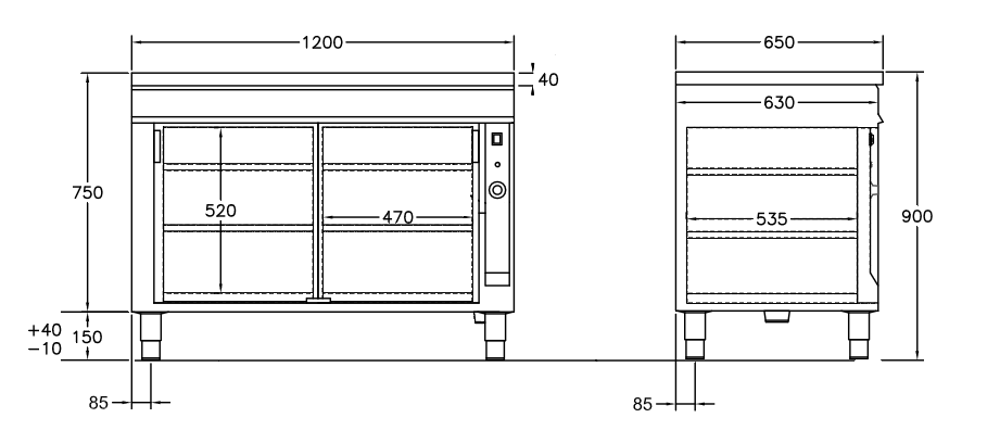 GastroTeknik - Värmeskåp - 1200x650mm- 2 st skjutdörrar