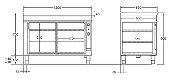GastroTeknik - Värmeskåp - 1200x650mm- 2 st skjutdörrar
