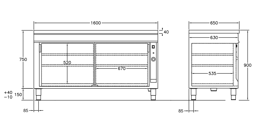 GastroTeknik - Värmeskåp - 1600x650mm - 2 st skjutdörrar