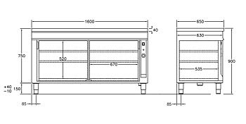 GastroTeknik - Värmeskåp - 1600x650mm - 2 st skjutdörrar