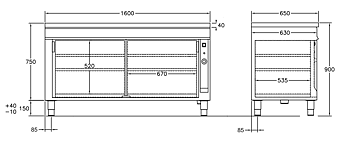GastroTeknik - Värmeskåp - 1600x650mm - 2 st skjutdörrar