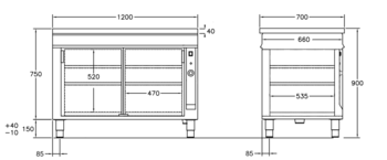 GastroTeknik - Värmeskåp - 1200 x 700 x 900 mm - 2 st skjutdörrar - Genomgående beskickning