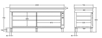 GastroTeknik - Värmeskåp - 2000 x 700 x 900 mm - 2 st skjutdörrar - Genomgående beskickning