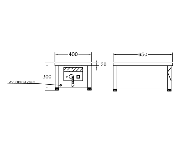 GastroTeknik - Vattenbad - 400x650x300mm - Placering på bänk