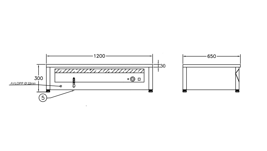 GastroTeknik - Vattenbad - 1200x650x300mm - Placering på bänk
