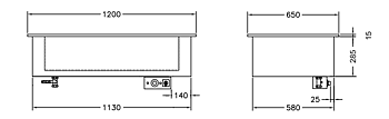 GastroTeknik - Vattenbad - 1200 x 650 x 300/425 mm - För inbyggnad - Hel brunn med avdelare - 3 st GN 1/1 200 mm - 3N 400V 3kW