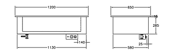 GastroTeknik - Vattenbad - 1200 x 650 x 300/425 mm - För inbyggnad - Hel brunn med avdelare - 3 st GN 1/1 200 mm - 1N 230V 2.25kW