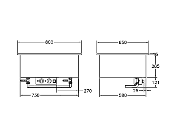 GastroTeknik - Vattenbad - 800 x 650 x 300/425 mm - För inbyggnad - 2 brunnar - 1N 230V 2kW